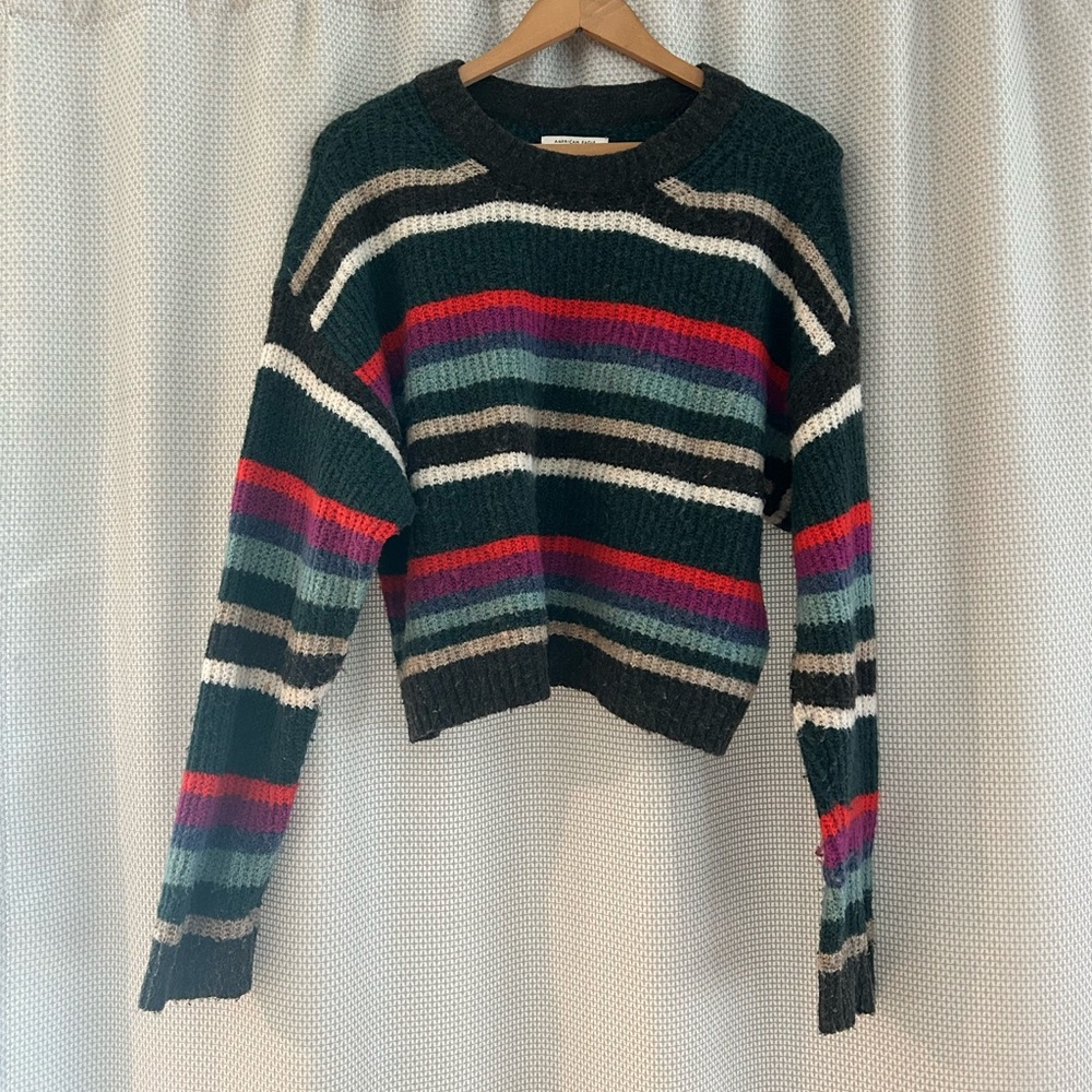 American Eagle Outfitters Black and Red Crew Neck Sweater